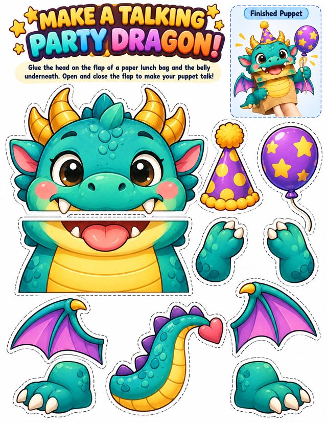 Talking Party Dragon page made with the OTO1 prompts