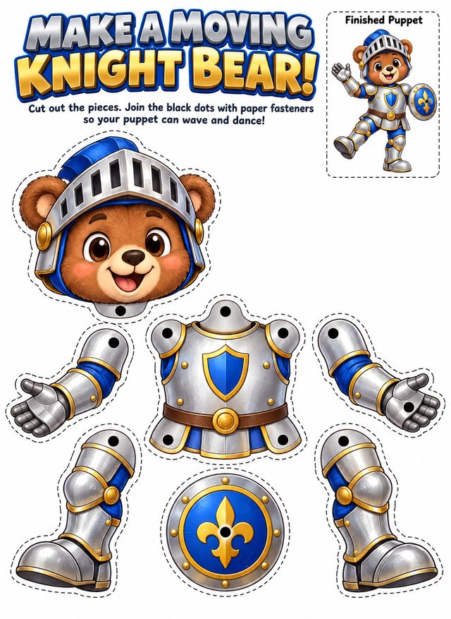 Moving Knight Bear page made with the OTO1 prompts
